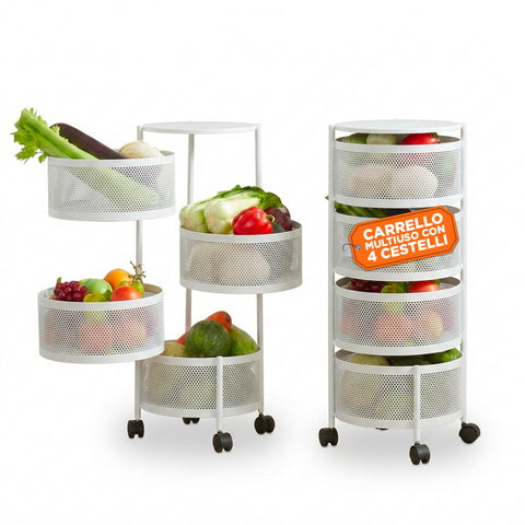 Chariot de rangement pliable peu encombrant avec roulettes - Organisateur avec paniers (3/4/5 niveaux) Noir ou Blanc