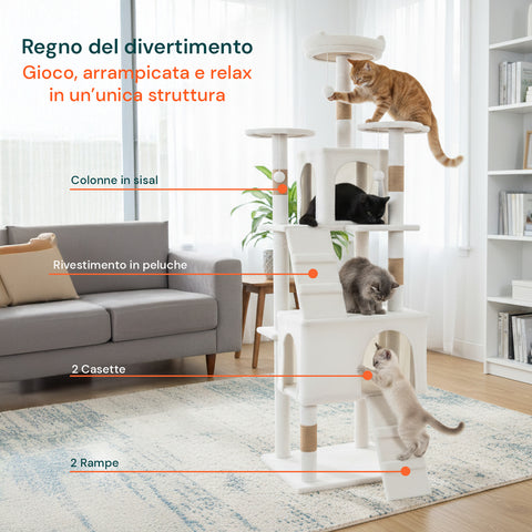 Arbre à Chat 170 cm avec Niche, Griffoirs et Accessoires de Montage