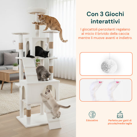 Arbre à Chat 170 cm avec Niche, Griffoirs et Accessoires de Montage