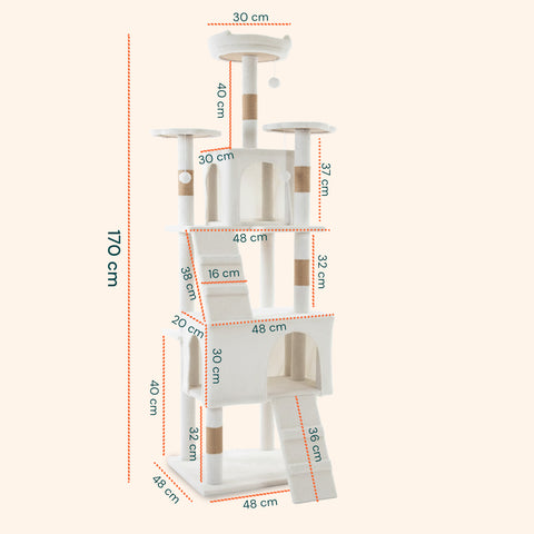 Arbre à Chat 170 cm avec Niche, Griffoirs et Accessoires de Montage