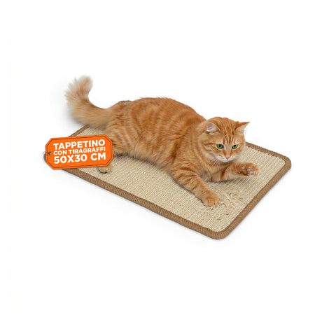 Tapis griffoir pour chats 50x30cm en sisal naturel et coton PP – Fond antidérapant en latex avec adhésifs