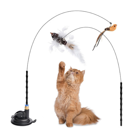 Lot de 2 jouets interactifs stimulants pour chats avec oiseau et plumes