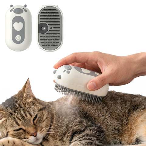 Brosse à vapeur rechargeable USB-C pour chiens et chats avec embout spray et compartiment à eau, dimensions 6x5x11cm