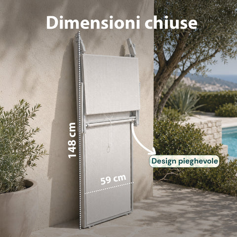 Chaise longue pliable en aluminium et textilène avec pare-soleil 360° – Dossier inclinable et capacité de charge de 150 kg