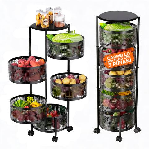 Chariot de rangement pliable peu encombrant avec roulettes - Organisateur avec paniers (3/4/5 niveaux) Noir ou Blanc