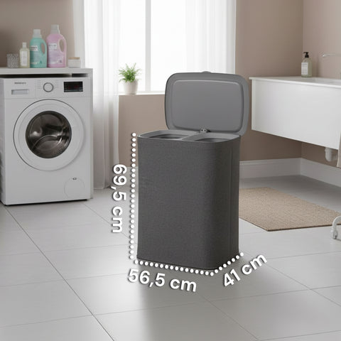 Dubbele wasmand van 90 liter met ergonomisch deksel en 2 uitneembare zakken