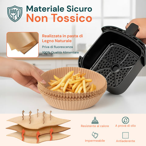 Lot de 100 pièces de papier cuisson pour friteuse à air - Imperméable et résistant à la chaleur