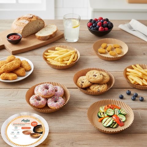 Lot de 100 pièces de papier cuisson pour friteuse à air - Imperméable et résistant à la chaleur