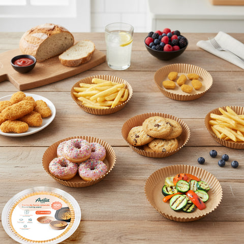 Lot de 100 pièces de papier cuisson pour friteuse à air - Imperméable et résistant à la chaleur