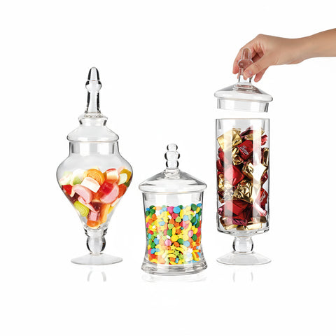 Bocaux en verre polyvalents de différentes formes avec couvercles - set de 3