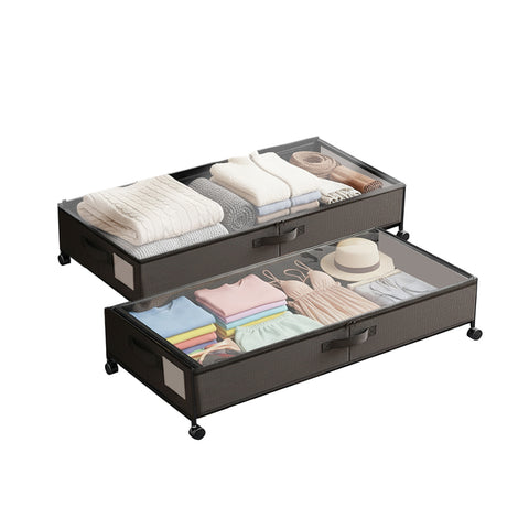 Boîtes de rangement sous le lit avec roulettes – Lot de 2 pièces XXL 54L gain de place