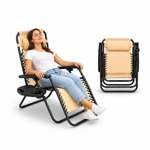 Opvouwbare tuinstoel met zijblad – Draagvermogen 120 kg – IJzeren frame en teslin-stof