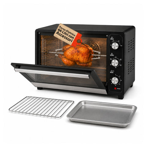 Four électrique à chaleur tournante de 66 litres, 2200 watts, avec tournebroche et accessoires, 5 modes de cuisson