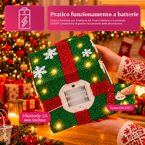 Coffret cadeau lumineux avec Père Noël musical et animé H30 cm