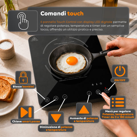 Table de Cuisson à Induction Électrique Un Seul Feu 2000W avec Commande Tactile