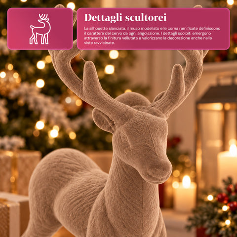 Decoratief rendier 33x44h cm met fluweeleffect, modern designbeeldje voor huis, kantoor en etalages, kerstdecoratie, 6 kleurvarianten