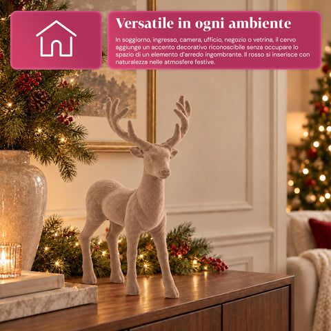 Decoratief rendier 33x44h cm met fluweeleffect, modern designbeeldje voor huis, kantoor en etalages, kerstdecoratie, 6 kleurvarianten