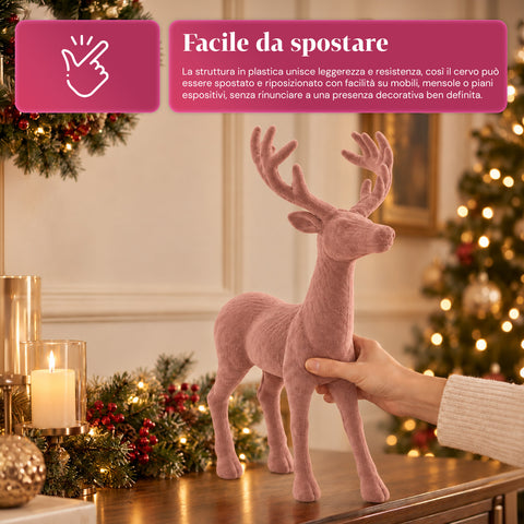 Decoratief rendier 33x44h cm met fluweeleffect, modern designbeeldje voor huis, kantoor en etalages, kerstdecoratie, 6 kleurvarianten