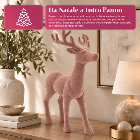 Decoratief rendier 33x44h cm met fluweeleffect, modern designbeeldje voor huis, kantoor en etalages, kerstdecoratie, 6 kleurvarianten