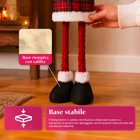 Uitschuifbare kerstdwerg van 80 cm met rode muts en sneeuwvlokken – kerstdecoratie voor op tafel van tartanstof met verstelbare structuur