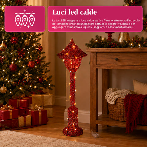 Lampadaire décoratif de Noël de 90 cm pailleté avec lumières LED - 3 couleurs