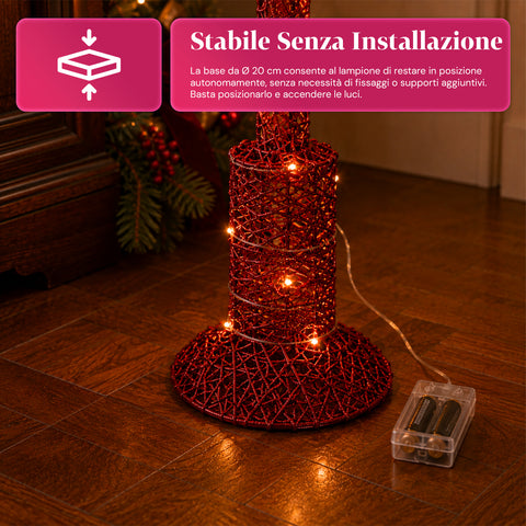 Lampadaire décoratif de Noël de 90 cm pailleté avec lumières LED - 3 couleurs