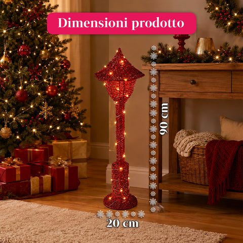 Lampadaire décoratif de Noël de 90 cm pailleté avec lumières LED - 3 couleurs