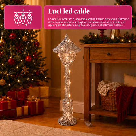 Lampadaire décoratif de Noël de 90 cm pailleté avec lumières LED - 3 couleurs