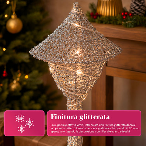 Lampadaire décoratif de Noël de 90 cm pailleté avec lumières LED - 3 couleurs