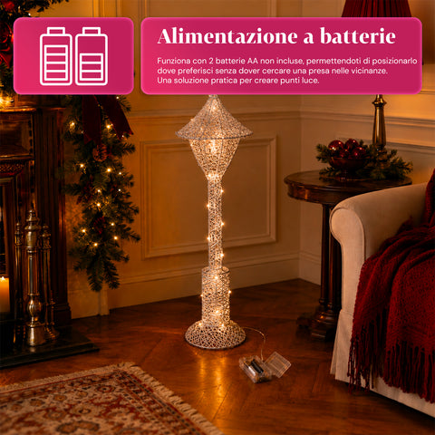 Lampadaire décoratif de Noël de 90 cm pailleté avec lumières LED - 3 couleurs