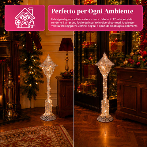 Lampadaire décoratif de Noël de 90 cm pailleté avec lumières LED - 3 couleurs