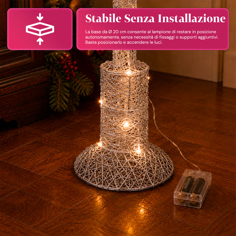 Lampadaire décoratif de Noël de 90 cm pailleté avec lumières LED - 3 couleurs