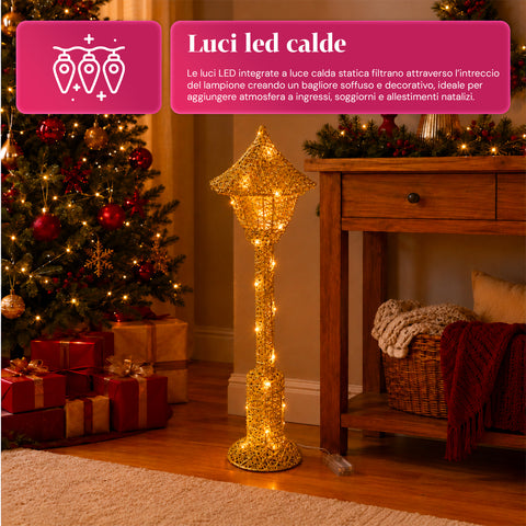 Lampadaire décoratif de Noël de 90 cm pailleté avec lumières LED - 3 couleurs