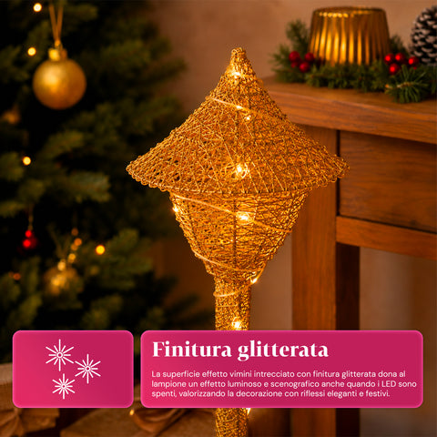 Lampadaire décoratif de Noël de 90 cm pailleté avec lumières LED - 3 couleurs