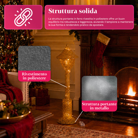 Lampadaire décoratif de Noël de 90 cm pailleté avec lumières LED - 3 couleurs