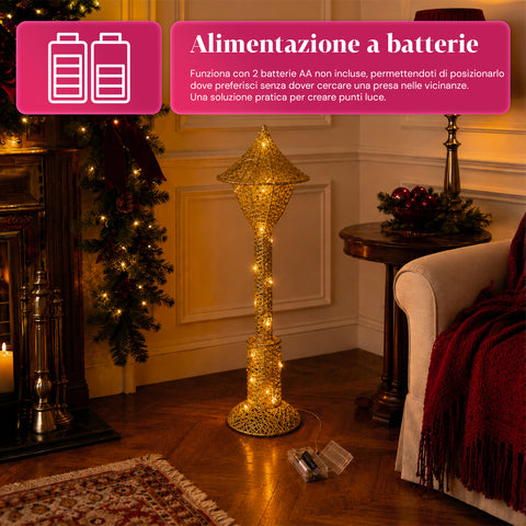 Lampadaire décoratif de Noël de 90 cm pailleté avec lumières LED - 3 couleurs