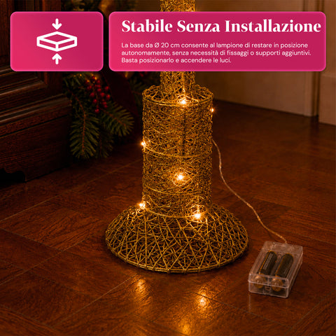 Lampadaire décoratif de Noël de 90 cm pailleté avec lumières LED - 3 couleurs