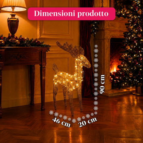 Verlicht rendier van 90 cm met glitter en warmwit ledlicht | Kerstdecoratie van vlechtwerk – 2 afwerkingen, 3 kleuren