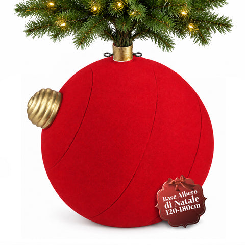 Base de sapin de Noël en forme de boule géante, effet velours, 41x41x44 cm, pour sapins jusqu’à 180 cm – cache-pied avec fixation Ø 4 cm, rouge bordeaux et vert