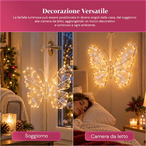 Witte ledvlinder van 50x40 cm – decoratieve ijzeren lamp met gouden draad, warm- en koudwitte lichtjes, USB-voeding en haak