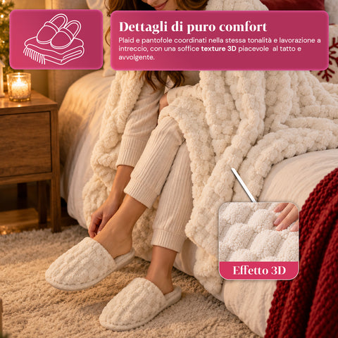 Set zachte en warme deken en pantoffels | zachte plaid 130x160 cm, pantoffels in één maat, 4 kleuren