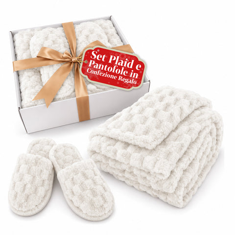 Set zachte en warme deken en pantoffels | zachte plaid 130x160 cm, pantoffels in één maat, 4 kleuren