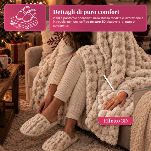 Set zachte en warme deken en pantoffels | zachte plaid 130x160 cm, pantoffels in één maat, 4 kleuren