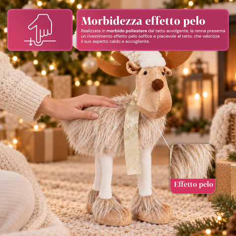 Groot kerstrendier van 63 cm van zacht pluche – kerstdecoratie met verzwaarde poten | 4 kleuren
