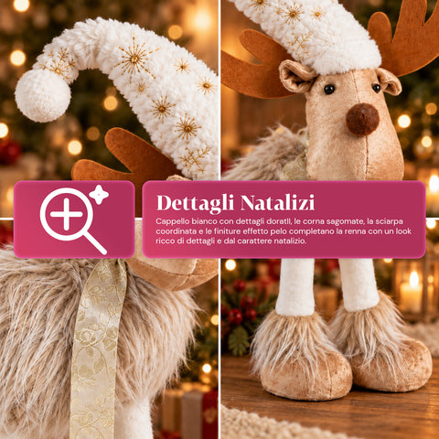 Groot kerstrendier van 63 cm van zacht pluche – kerstdecoratie met verzwaarde poten | 4 kleuren