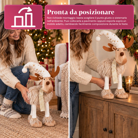 Groot kerstrendier van 63 cm van zacht pluche – kerstdecoratie met verzwaarde poten | 4 kleuren