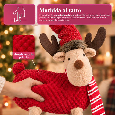 Groot kerstrendier van 63 cm van zacht pluche – kerstdecoratie met verzwaarde poten | 4 kleuren