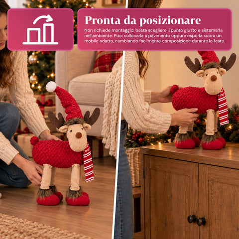 Groot kerstrendier van 63 cm van zacht pluche – kerstdecoratie met verzwaarde poten | 4 kleuren