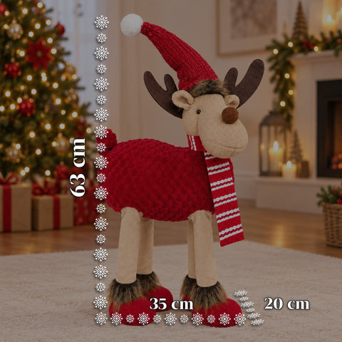 Groot kerstrendier van 63 cm van zacht pluche – kerstdecoratie met verzwaarde poten | 4 kleuren