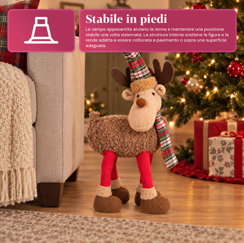 Groot kerstrendier van 63 cm van zacht pluche – kerstdecoratie met verzwaarde poten | 4 kleuren